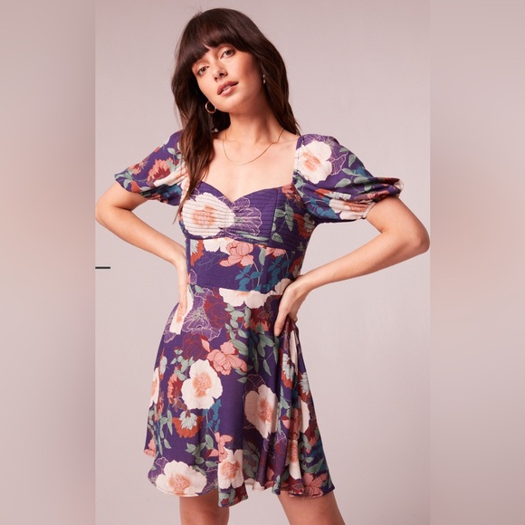 NWT Band Of The Free Aimee Purple Floral Puff Sleeve, MED - Picture 4 of 8